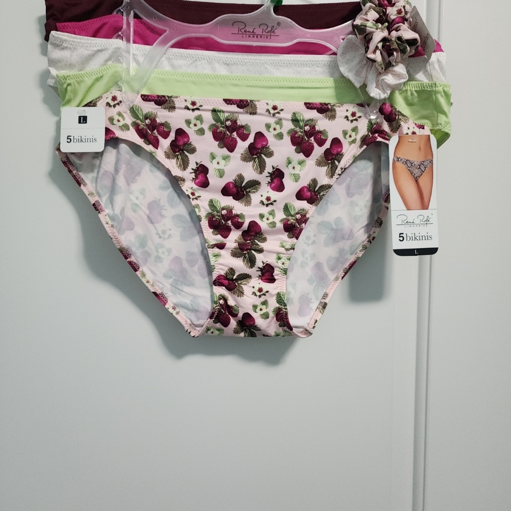 Panties set of 5 Rene Rofe with matching Scrunchies sz L